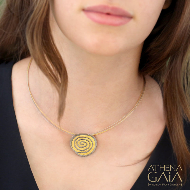 Summer Spiral Pendant Necklace - Gold Plated Sterling Silver Necklace