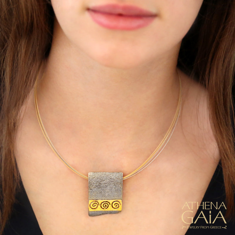 Three Spiral Pendant Necklace - Gold Plated Sterling Silver Necklace