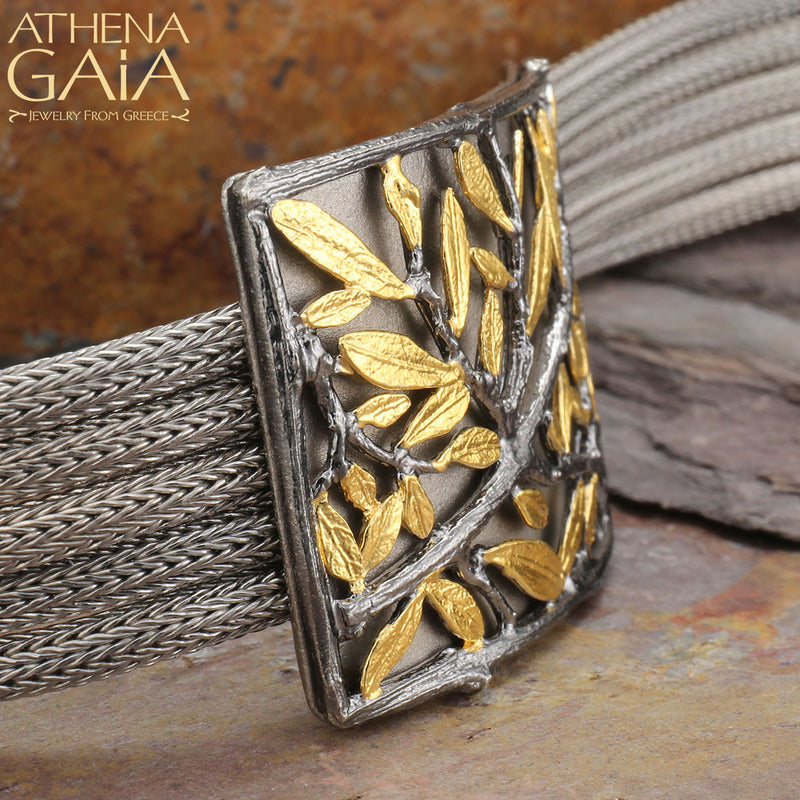 Tetragano Olive Tree Bracelet (Large) - Gold Plated Sterling Silver - Cuff Bracelet