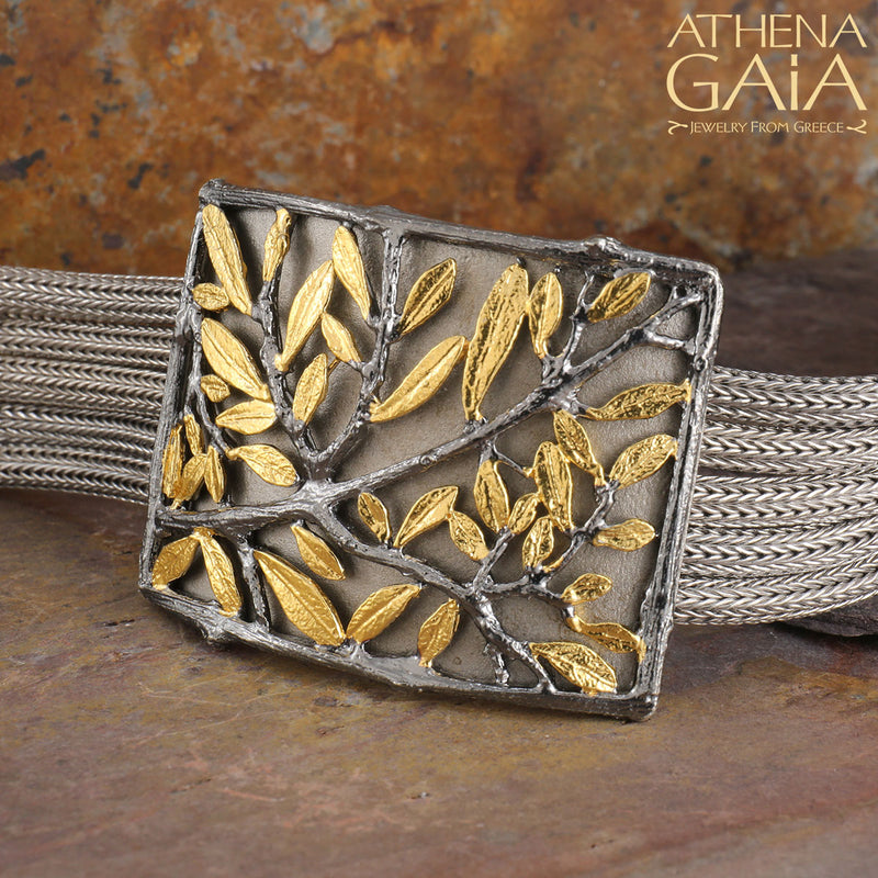 Tetragano Olive Tree Bracelet (Large) - Gold Plated Sterling Silver - Cuff Bracelet