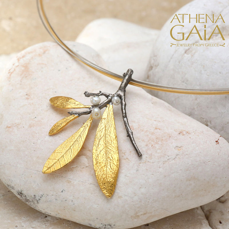 Pearl Olive Hanging Cluster Necklace - Gold Plated Sterling Silver Necklace