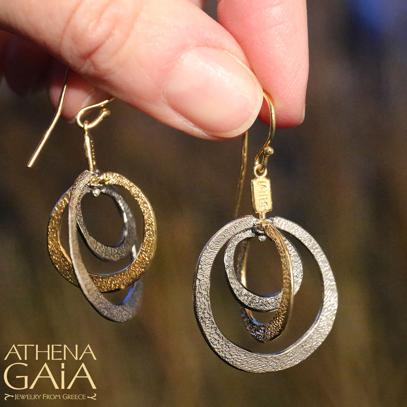 Spinning Circles Earrings - Gold Plated Sterling Silver - French Wire Earrings