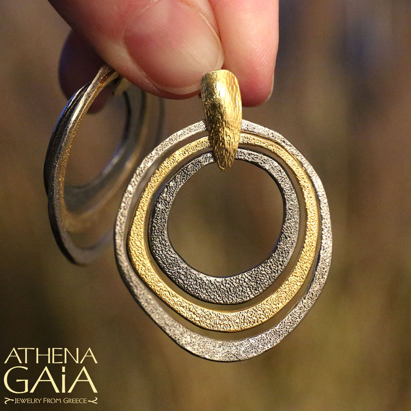 Triple Loop Earrings - Gold Plated Sterling Silver Earrings