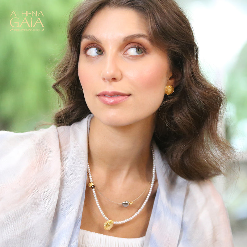 Seashell and Pearl Necklace - Gold Plated Sterling Silver Necklace