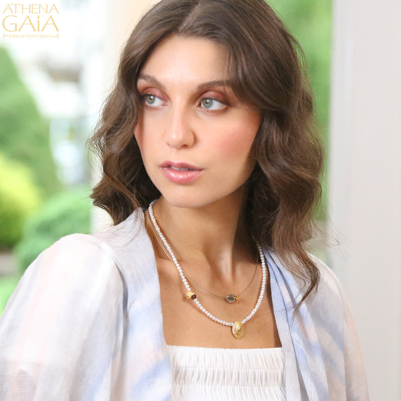 Seashell and Pearl Necklace - Gold Plated Sterling Silver Necklace