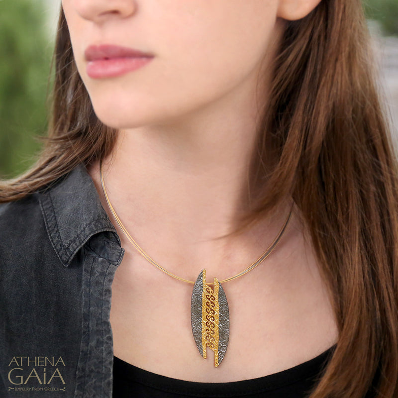 Nightwaves Maelstrom Pendant Necklace - Gold Plated Sterling Silver Necklace