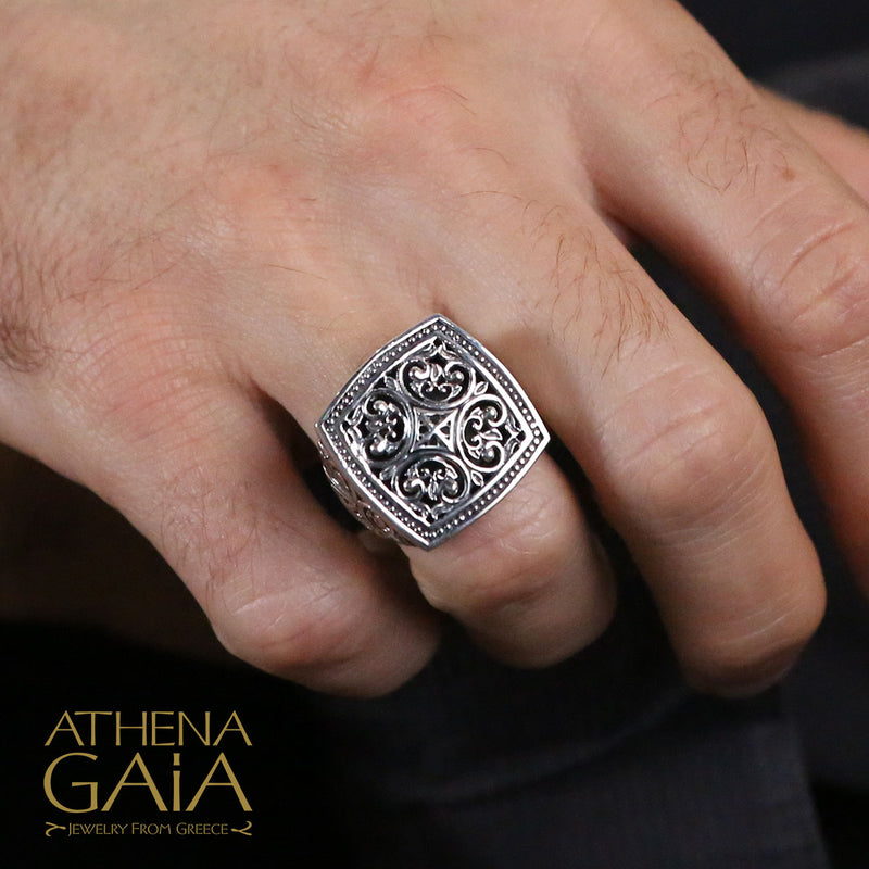 Synergy Quad Ring - Sterling Silver Ring - Cigar Band Ring