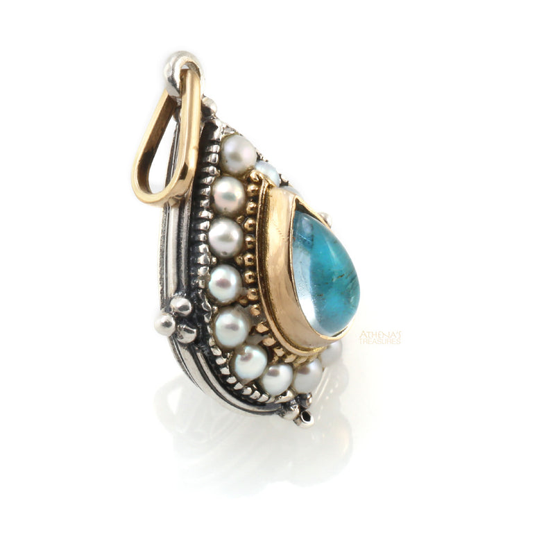 Pearl Fountain Tear Drop Pendant - 18k Gold & Sterling Silver Pendant