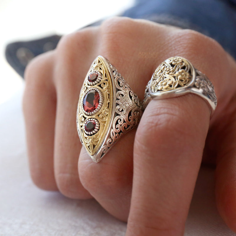 Thalassia Ellipse Long Ring - 18k Gold & Sterling Silver Ring - Cocktail Ring