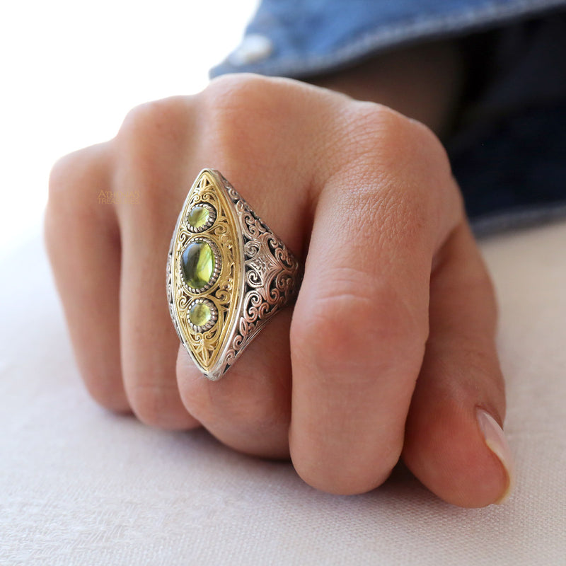 Thalassia Ellipse Long Ring - 18k Gold & Sterling Silver Ring - Cocktail Ring