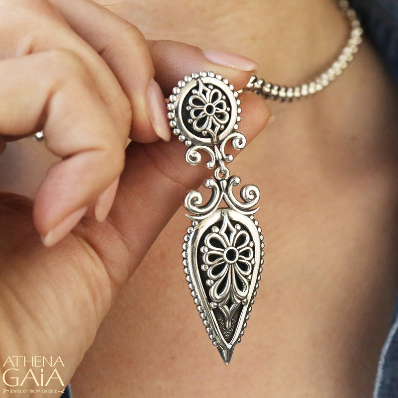 Anthemion Drop Pendant - Sterling Silver Pendant