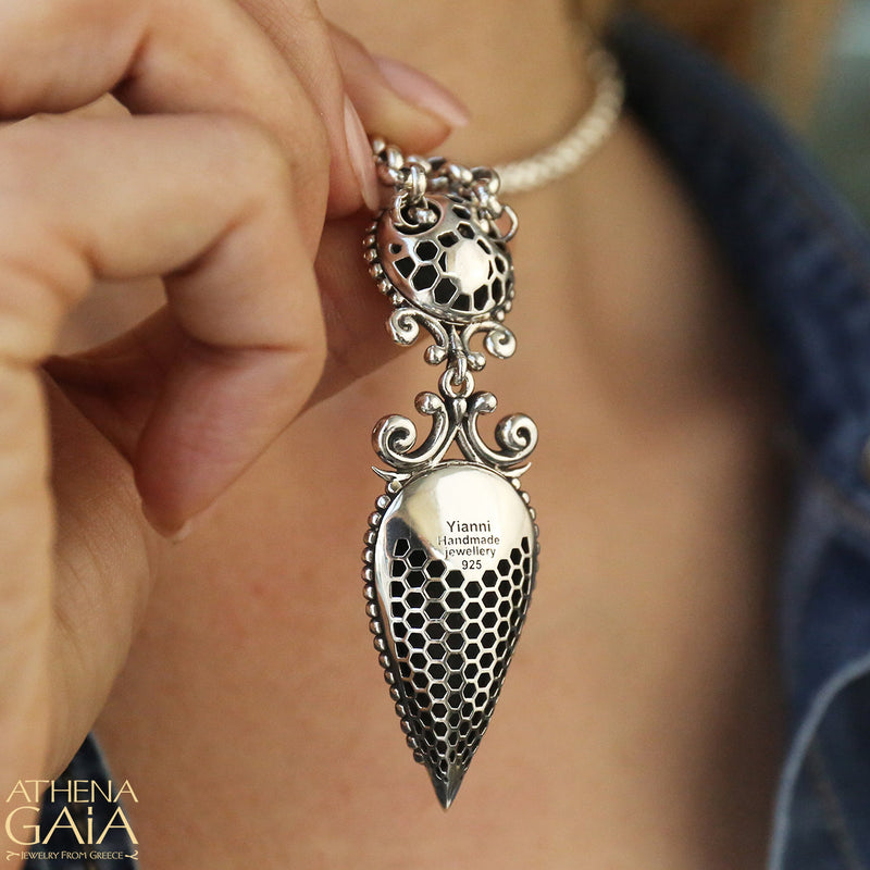 Anthemion Drop Pendant - Sterling Silver Pendant