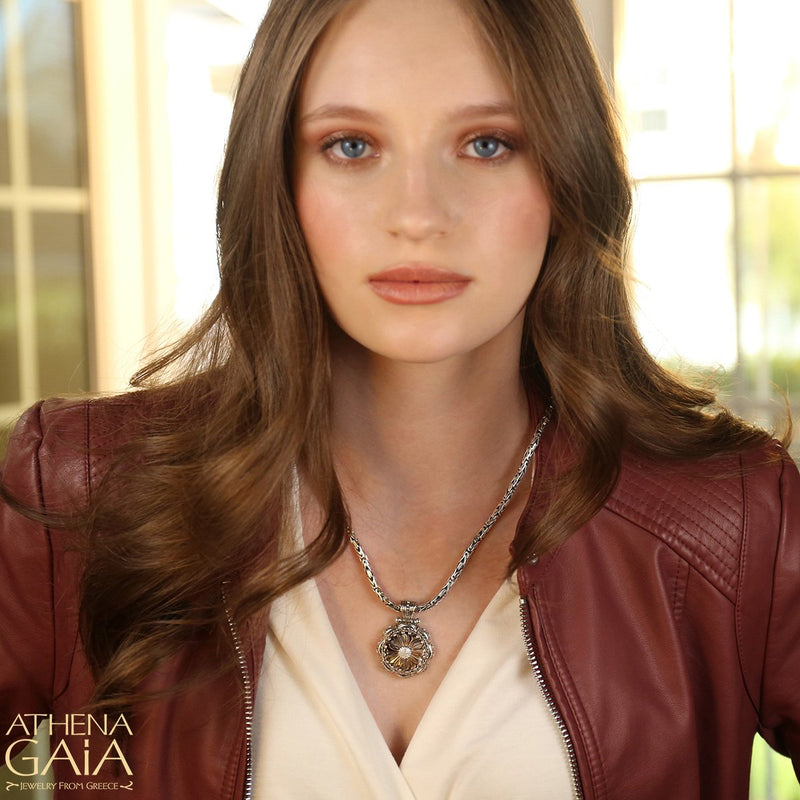 Mother of Pearl Flower Pendant - Sterling Silver Pendant