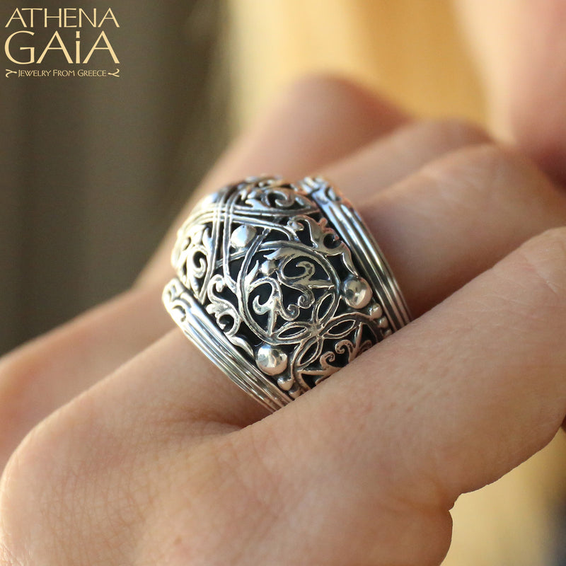 Super Bulged Filigree Ring - Sterling Silver Ring - Cocktail Ring