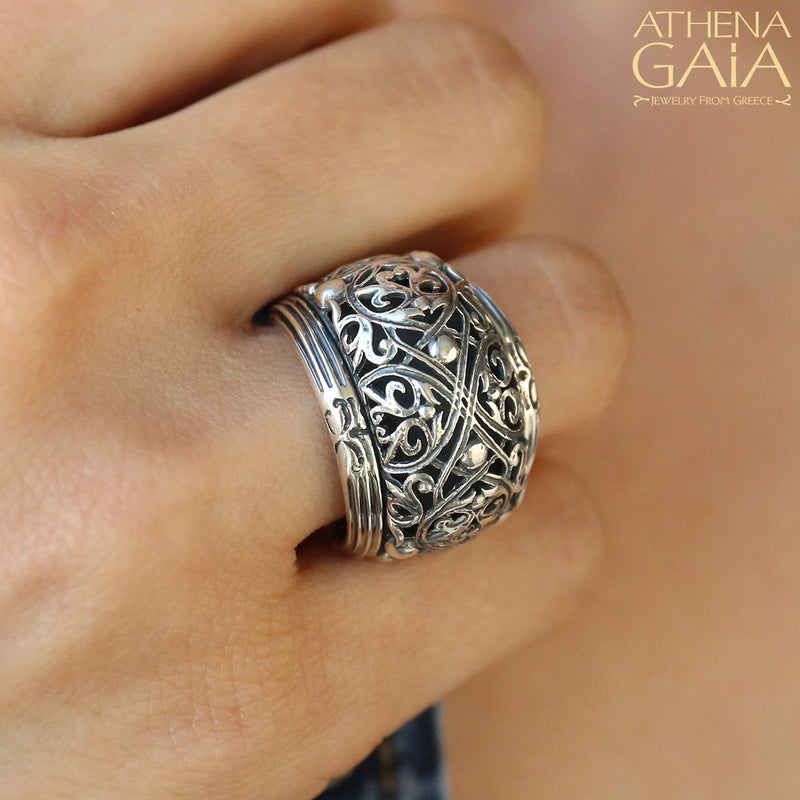 Super Bulged Filigree Ring - Sterling Silver Ring - Cocktail Ring