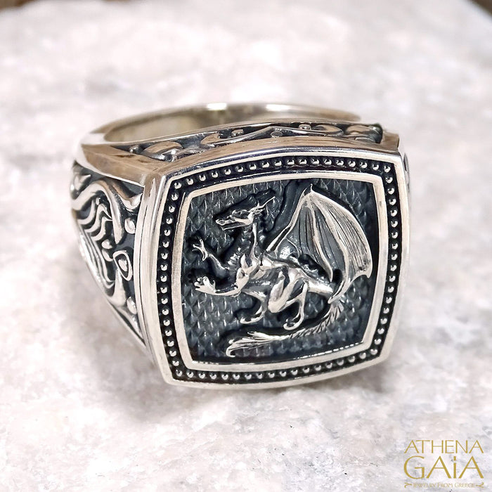 Zancan silver signet ring with dragon.