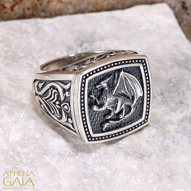 Dragon Ring - Sterling Silver Ring - Signet Ring