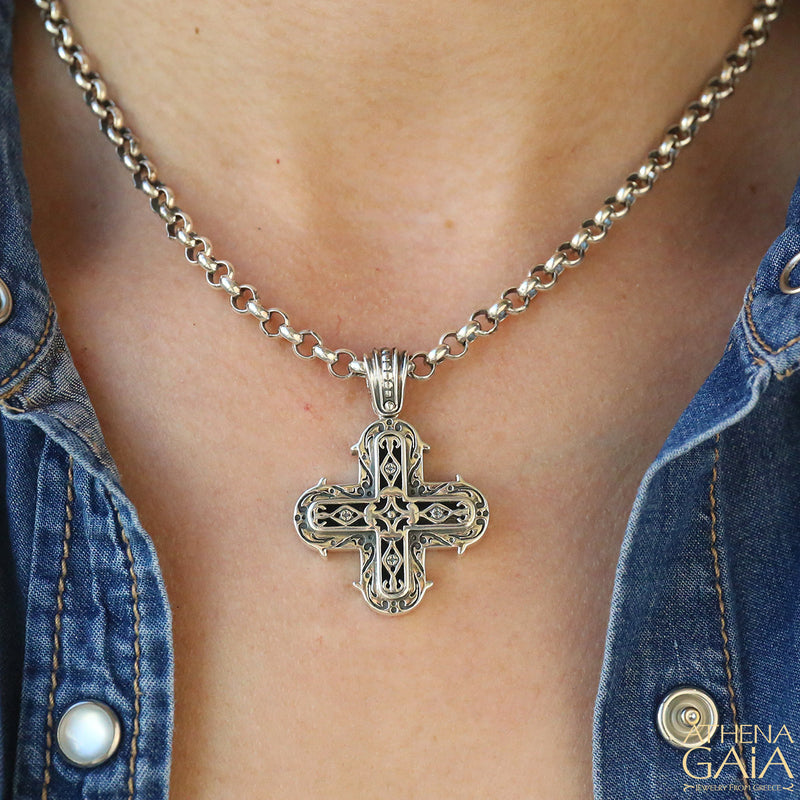 Double Greek Cross - Sterling Silver - Cross Necklace