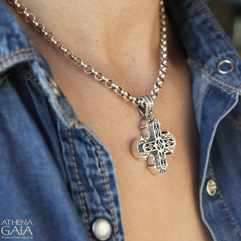 Double Greek Cross - Sterling Silver - Cross Necklace