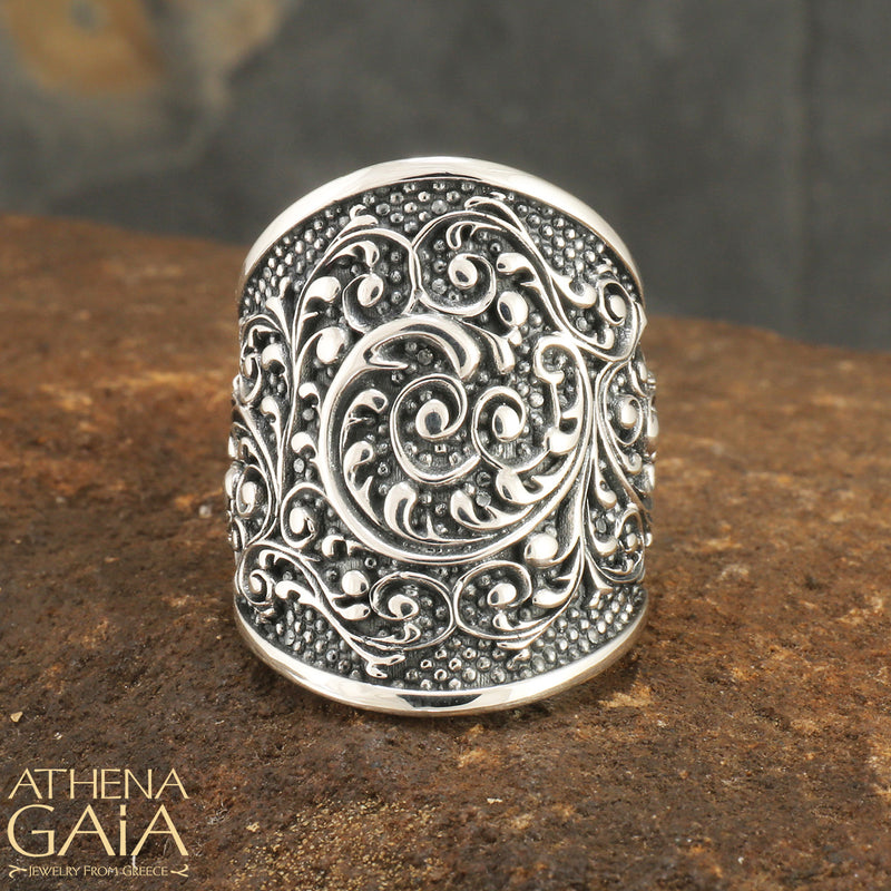 Silver Waves Long Ring - Sterling Silver Ring - Cocktail Ring