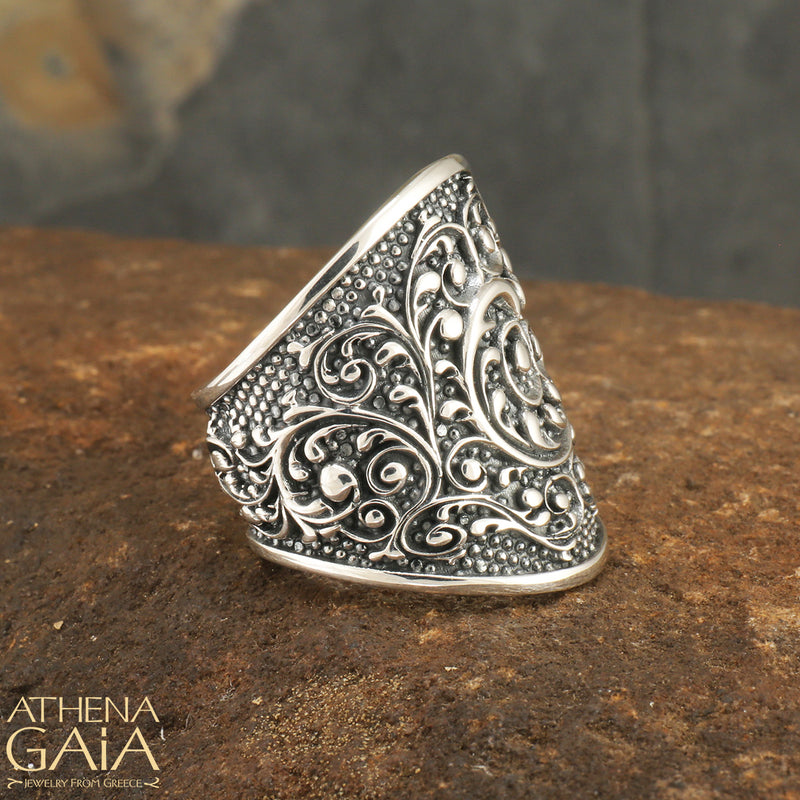 Silver Waves Long Ring - Sterling Silver Ring - Cocktail Ring