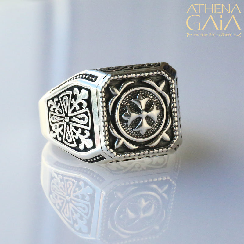 Fleury Cross Shank Ring - Sterling Silver Ring - Signet Ring