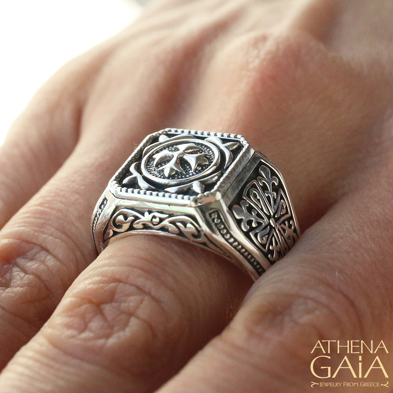 Fleury Cross Shank Ring - Sterling Silver Ring - Signet Ring