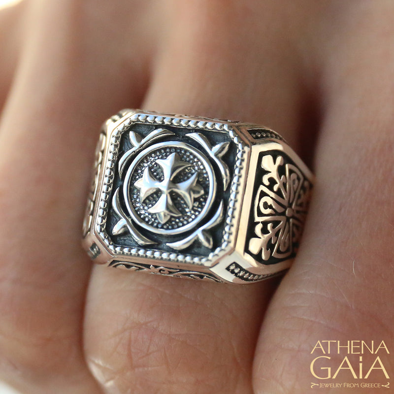 Fleury Cross Shank Ring - Sterling Silver Ring - Signet Ring