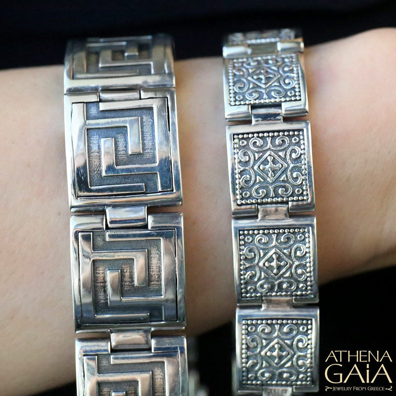 Reversible Greek Key Bracelet (Large) - Sterling Silver Bracelet - Link Bracelet