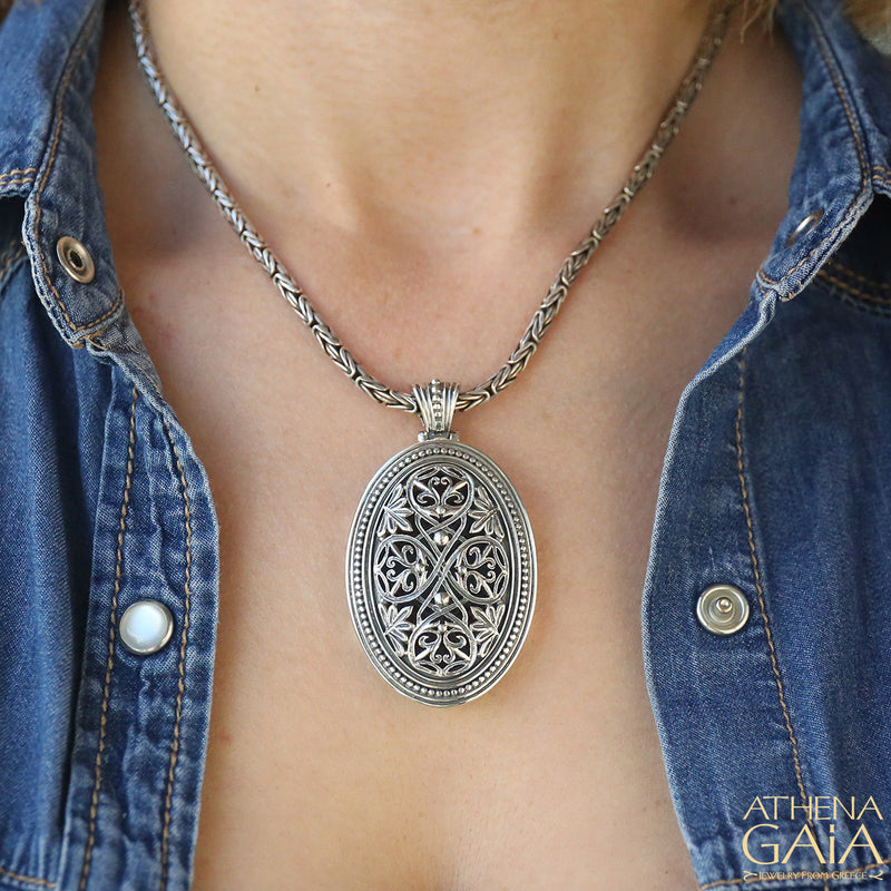 Oval Filigree Pendant - Sterling Silver Pendant