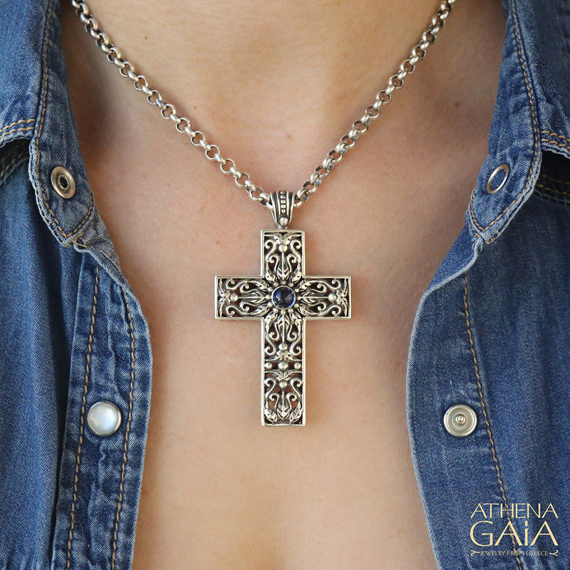 Palm Burst Latin Cross - Sterling Silver - Orthodox Cross