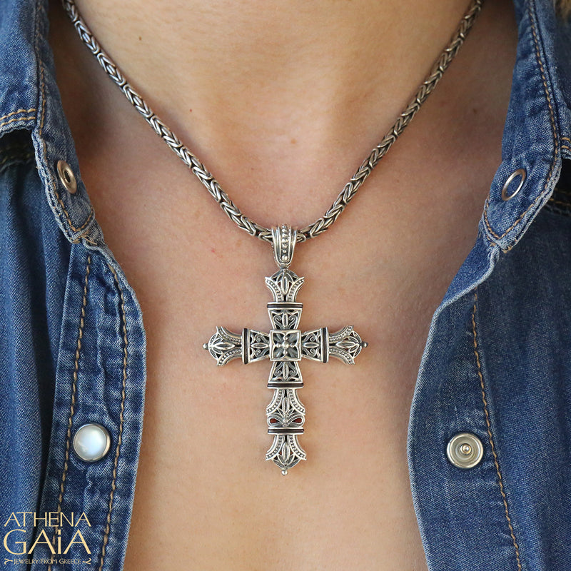 Petal Flared Latin Cross - Sterling Silver - Cross Necklace