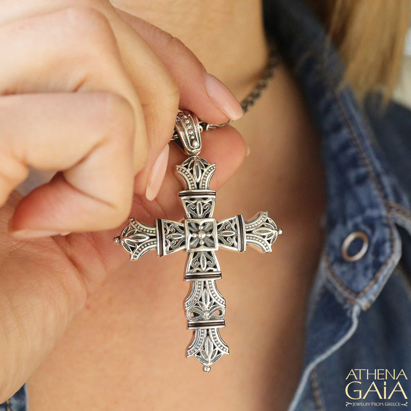 Petal Flared Latin Cross - Sterling Silver - Cross Necklace