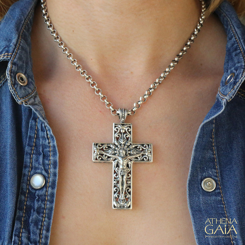 Open Crucifix Latin Cross - Sterling Silver - Cross Necklace