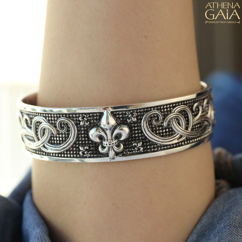Fleur De Lis Open Bracelet - Sterling Silver - Cuff Bracelet