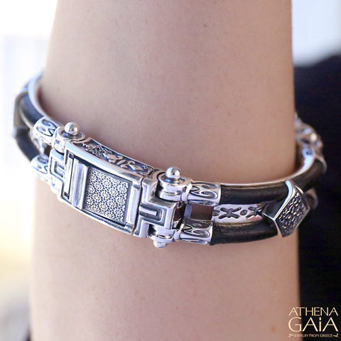 Silver Framed Leather Bracelet