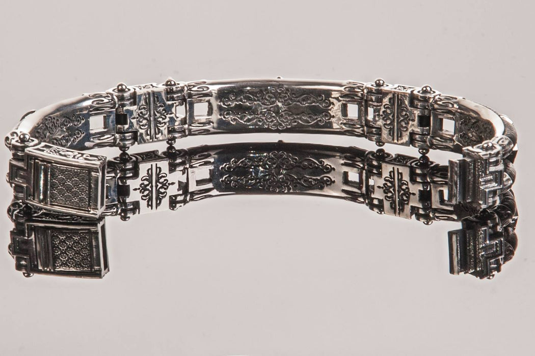 Silver Framed Leather Bracelet