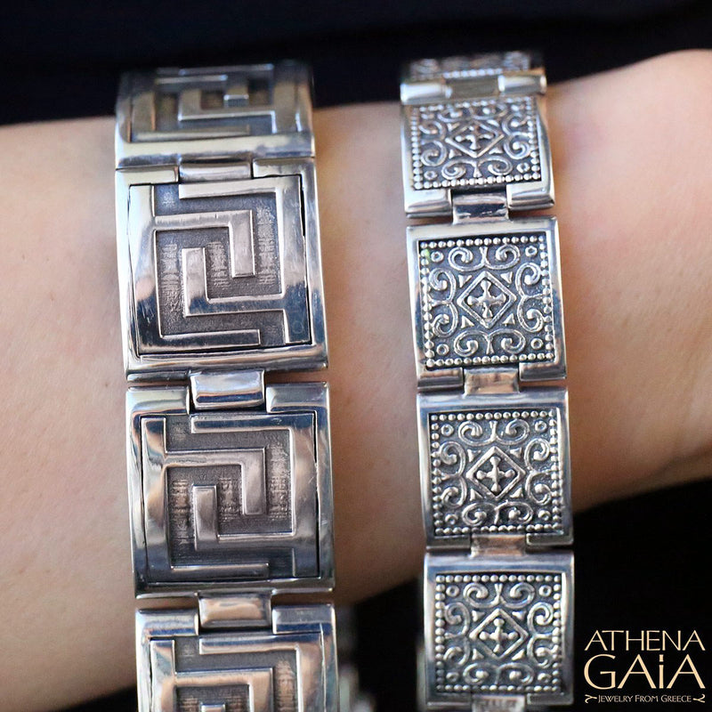 Reversible Greek Key Bracelet (Small) - Sterling Silver Bracelet - Link Bracelet