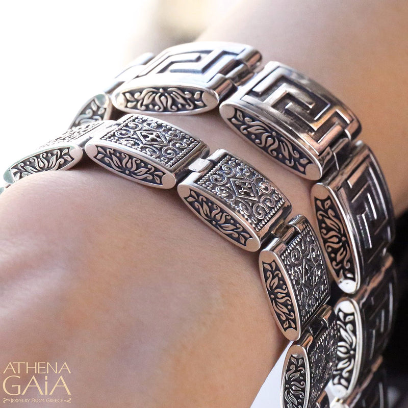 Reversible Greek Key Bracelet (Small) - Sterling Silver Bracelet - Link Bracelet