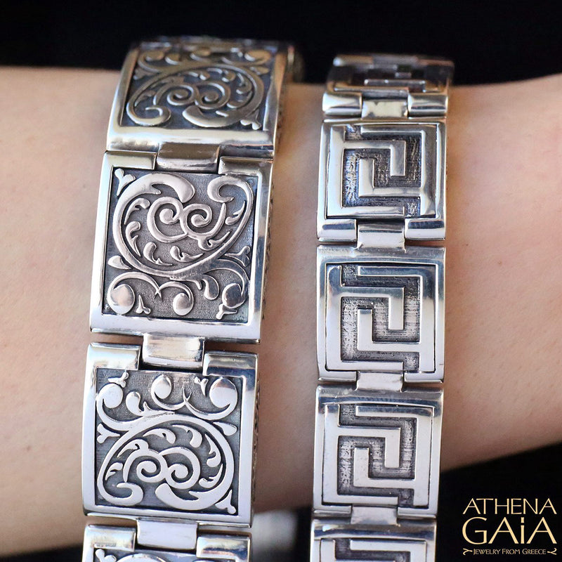 Reversible Greek Key Bracelet (Small) - Sterling Silver Bracelet - Link Bracelet