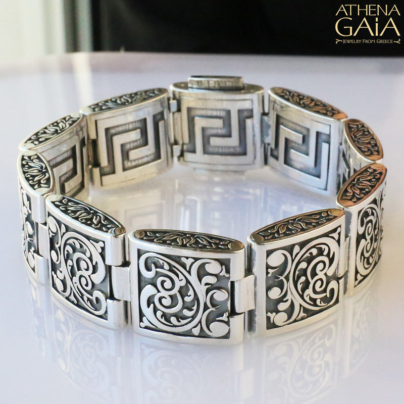 Reversible Greek Key Bracelet (Large) - Sterling Silver Bracelet - Link Bracelet