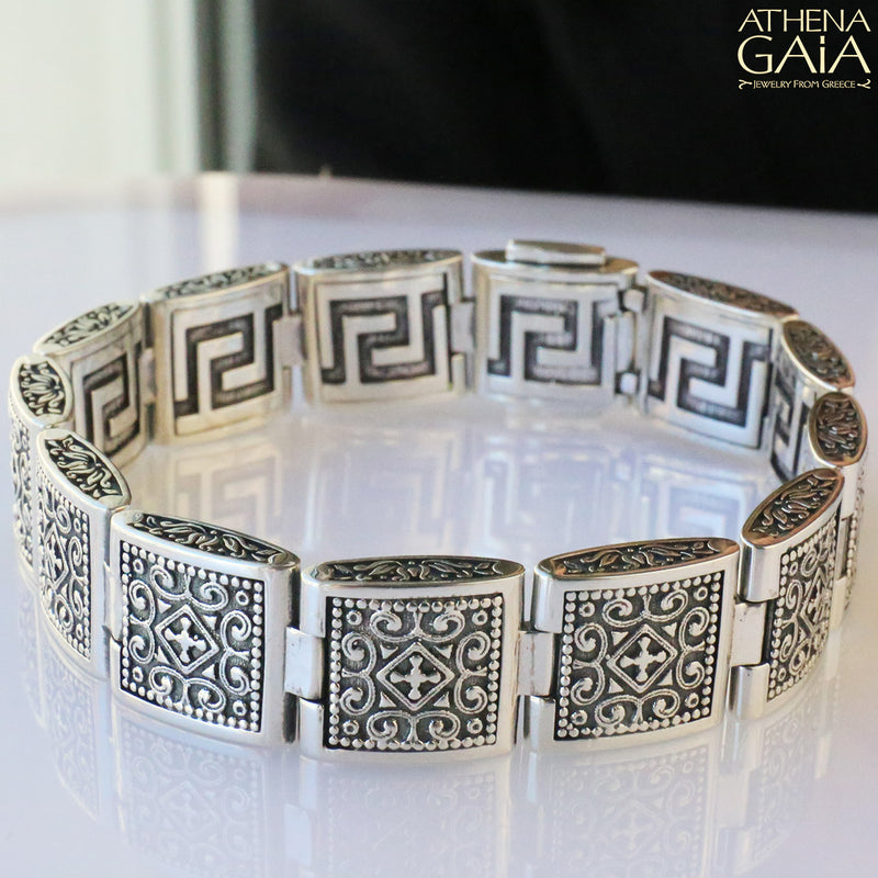 Reversible Greek Key Bracelet (Small) - Sterling Silver Bracelet - Link Bracelet