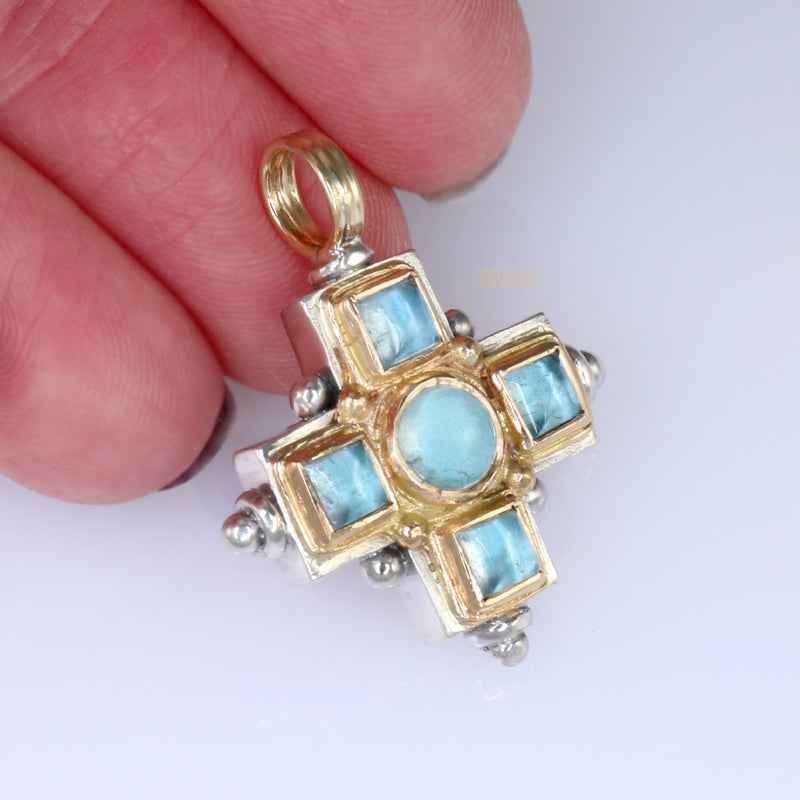 Aegean Stone Cross - 18k Gold & Sterling Silver - Greek Cross Necklace