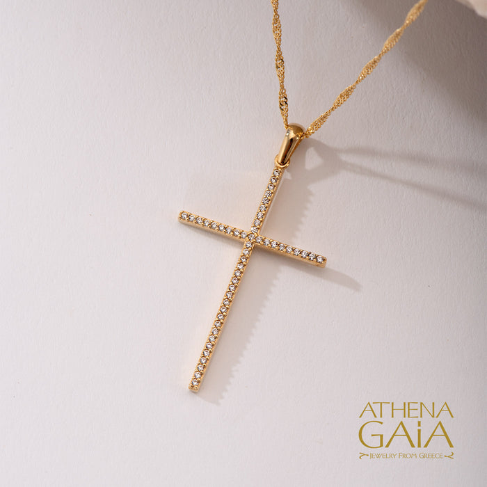 Al'Oro Long Pave Cross