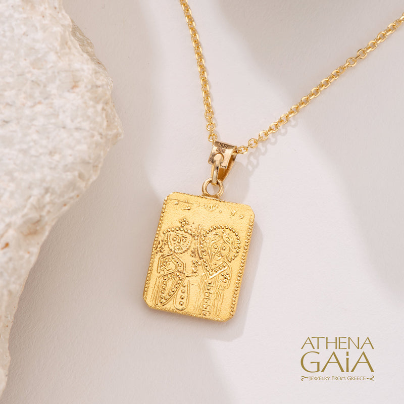 Justinian and Theodora Cross (Large) - 14k Gold - Tablet Konstantinata