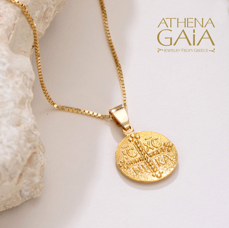 Justinian and Theodora Concave Cross (Small) - 14k Gold - Coin Konstantinata