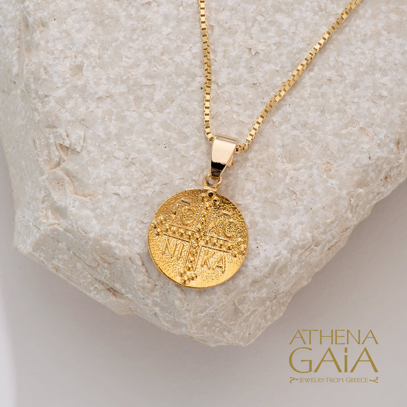 Justinian and Theodora Concave Cross (Small) - 14k Gold - Coin Konstantinata