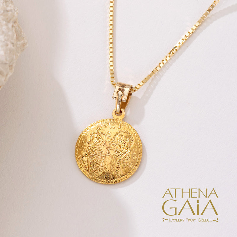 Justinian and Theodora Concave Cross (Small) - 14k Gold - Coin Konstantinata