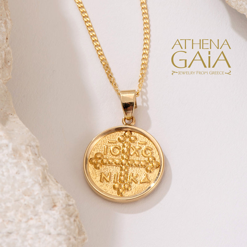 IC XC NIKA Justinian and Theodora Cross - 14k Gold - Coin Konstantinata