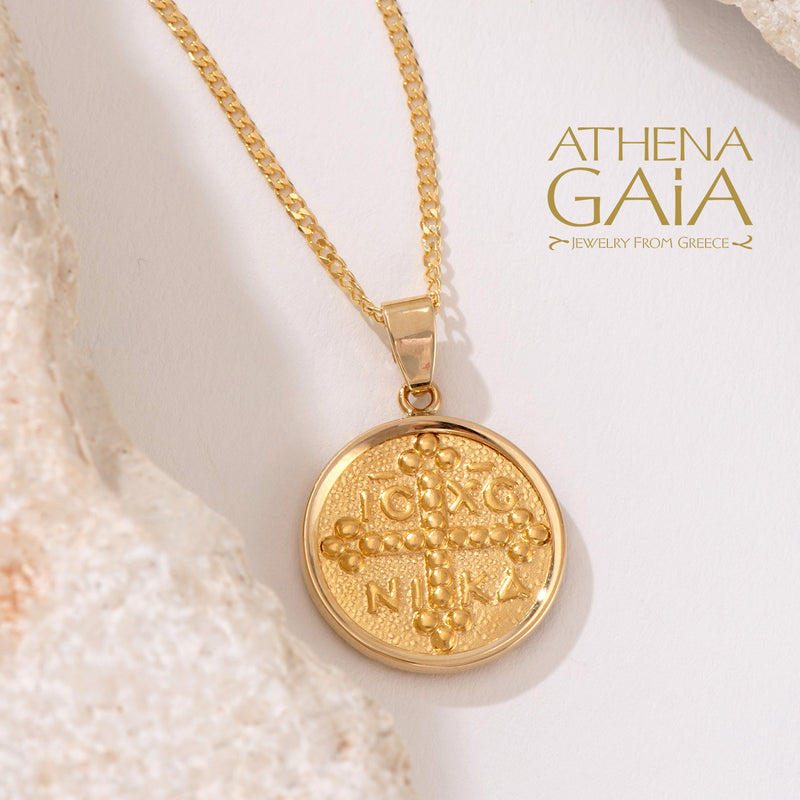 IC XC NIKA Justinian and Theodora Cross - 14k Gold - Coin Konstantinata